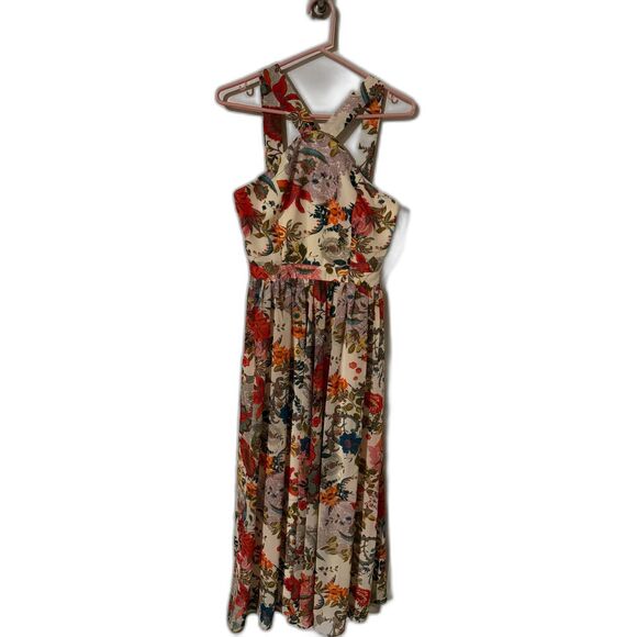 Lulu's Halter Top Maxi Dress Beige Floral Size Small NWOT - Picture 1 of 7